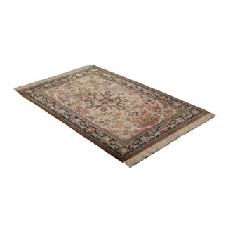 Handwoven Beige and Rose Blossom Garden Persian Carpet