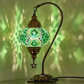 Turkish Mosaic Table Lamp – Green Glass