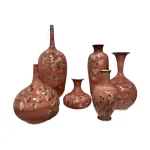 Burgundy Ceramic Vase Set with Raised Floral Patterns02