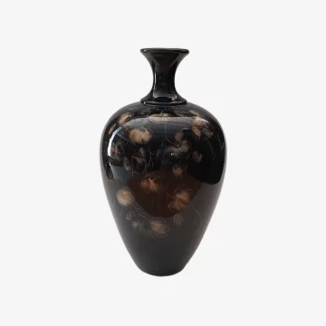 Elegant Black Persian Vase – Golden Floral Motif