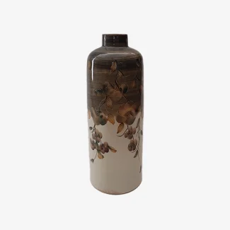 Elegant Persian Cylinder Vase – Floral Brushwork Design