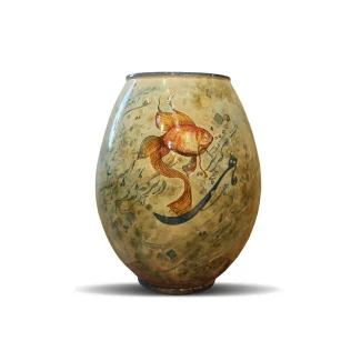 Hand-Painted Ceramic Vase with Goldfish Art