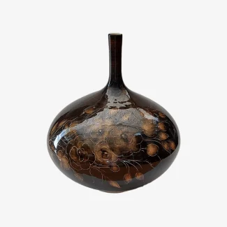 Handcrafted Persian Black Vase – Golden Floral Accents