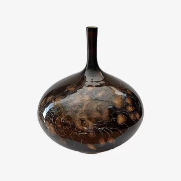 Handcrafted Persian Black Vase – Golden Floral Accents