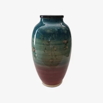 Handcrafted Persian Vase – Turquoise Floral Brushwork