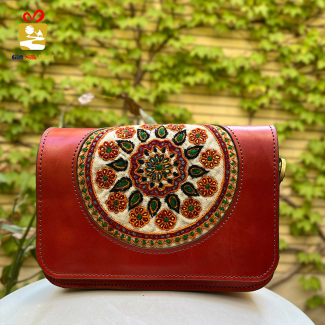 Handmade Leather Bag with Pateh Circular Floral Design01