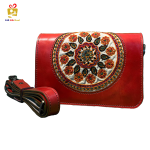 Handmade Leather Bag with Pateh Circular Floral Design03