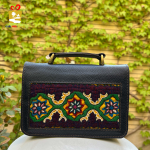 Handmade Leather Bag with Pateh Elegant Black and Floral01