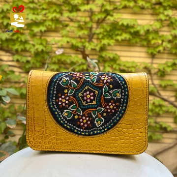 Handmade Leather Bag with Pateh Midnight Garden Embroidery