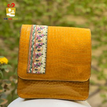 Handmade Leather Bag with Pateh Yellow Elegance01