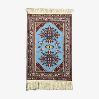 Handmade Persian Geometric Blue Rug with Medallion Design01