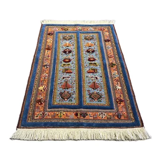 Handwoven Blue Persian Rug with Tribal Patterns