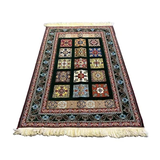 Handwoven Dark Green Persian Patchwork Design Rug