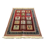 Handwoven Dark Red Persian Patchwork Design Rug