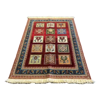 Handwoven Dark Red Persian Patchwork Design Rug