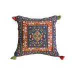 Handwoven Decorative Cushion with Intricate Cartouche Patterns