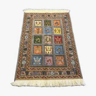 Handwoven Gray Persian Patchwork Design Rug