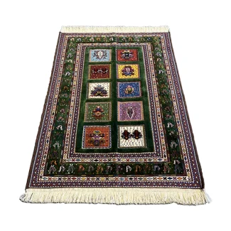 Handwoven Green Persian Patchwork Design Rug