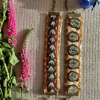 Maroon and Green Embroidered Bracelet