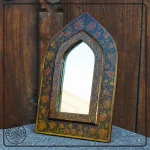 Walnut Wood Mirror with Floral & Bird Miniature Painting01