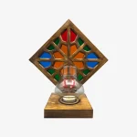 Decorative Candle Holder with Wooden Girih Tile and Stained Glass