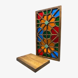 Handcrafted Decorative Window with Wooden Girih TIle and Colored Glass