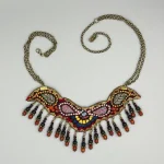 Handmade Boho Embroidered Necklace with Beaded Tassels01