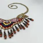 Handmade Boho Embroidered Necklace with Beaded Tassels02