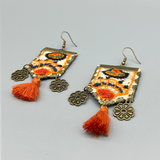 Handmade floral charm earrings with tassels01