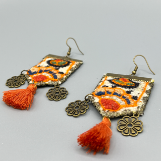 Handmade floral charm earrings with tassels02