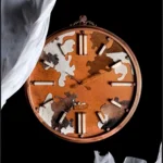 Handmade CrystalHorse Wall Clock with Rusted Iron and Rare Stone Inlays