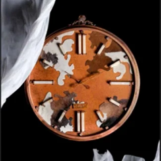 Handmade CrystalHorse Wall Clock with Rusted Iron and Rare Stone Inlays
