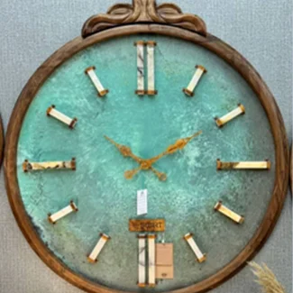 Handmade CrystalShafaq Wall Clock with Copper-Bronze Oxide and Polished Rare Stone Inlays