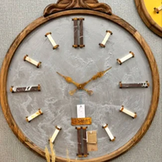 Handmade GrayCrystal Wall Clock with Quartz Stone and Walnut Crown