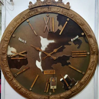 Handmade IronGemHorse Wall Clock with Rusted Iron and Agate Inlays