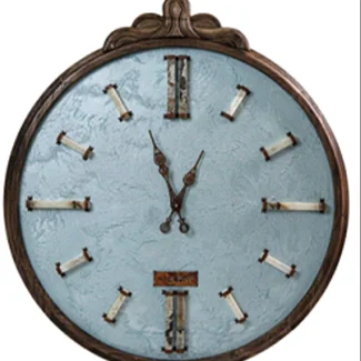 Handmade LightBlueCrystal Wall Clock with Quartz Stone and Walnut Crown