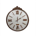 Handmade WhiteWoodenFrame Wall Clock with Quartz Stone and Double Iron Numerals