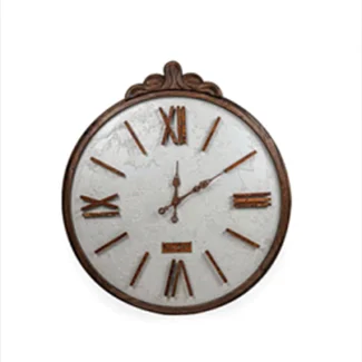 Handmade WhiteWoodenFrame Wall Clock with Quartz Stone and Double Iron Numerals