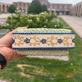 Handwoven Basket Box with Wooden Frame and Persian Tazhib Decoration