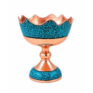 Turquoise Inlaid Copper Nut Bowl Crown Design