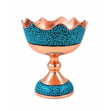 Turquoise Inlaid Copper Nut Bowl Crown Design